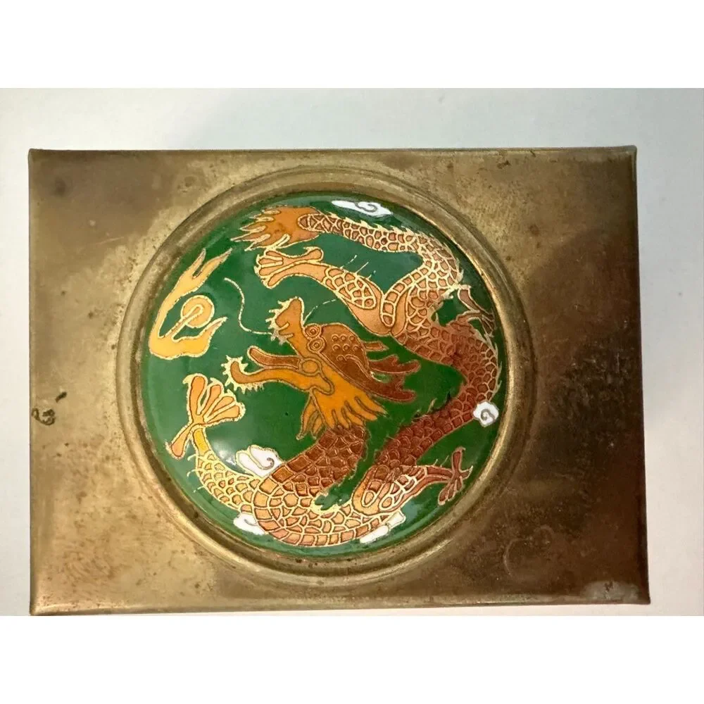 Vtg. Chinese brass box with genuine chinese Enamel  Handmade in Taiwan